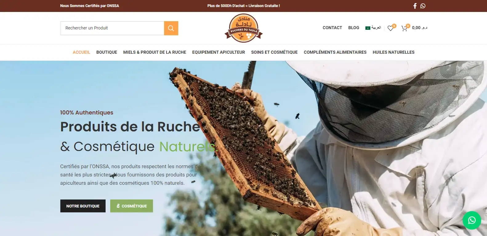 Création site e-commerce Ruchetadla.ma : expertise Web et SEO pour l'apiculture.