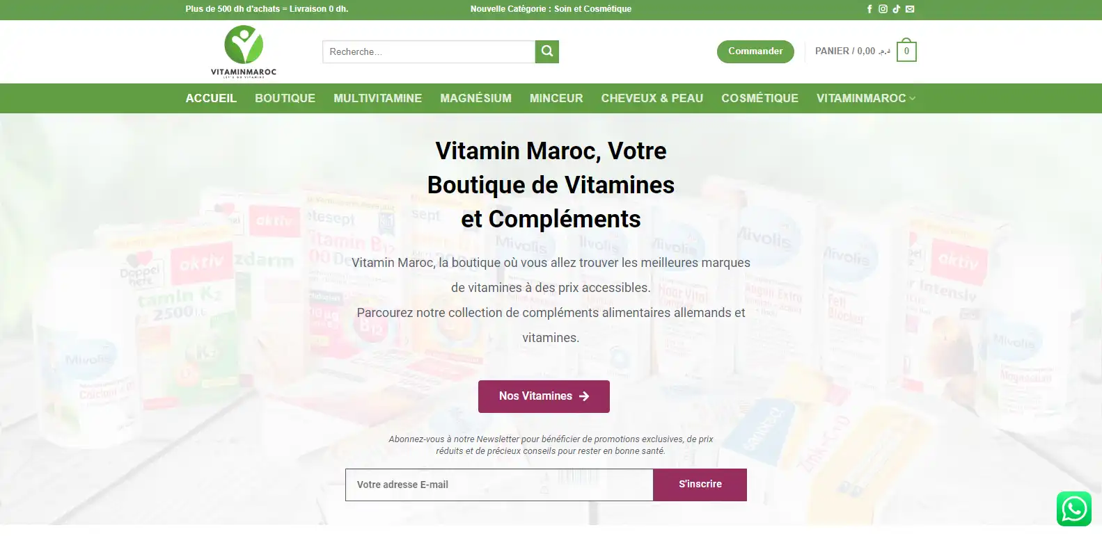 Refonte e-commerce et SEO Vitaminmaroc.com : croissance de 200 à 11 000 visites/mois.